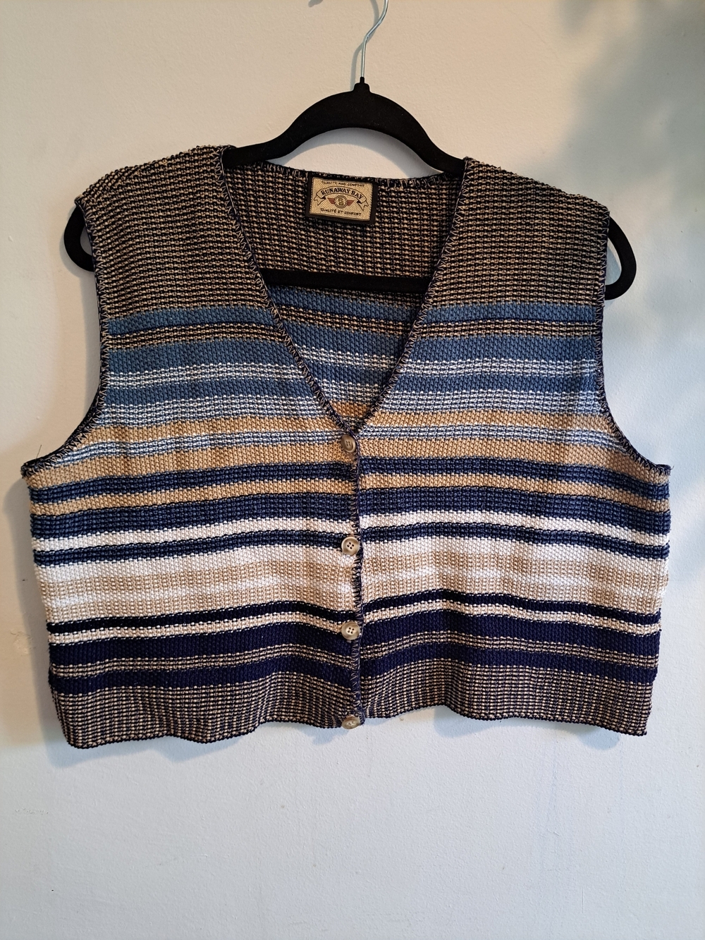Runaway Bay Vintage Striped Knit Sweater Vest | Blue Beige | One Size